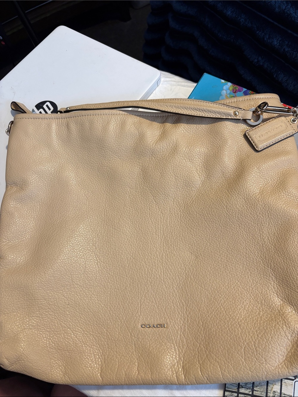2013 Madison Coach Beige Pebbled Leather Shoulder Hobo